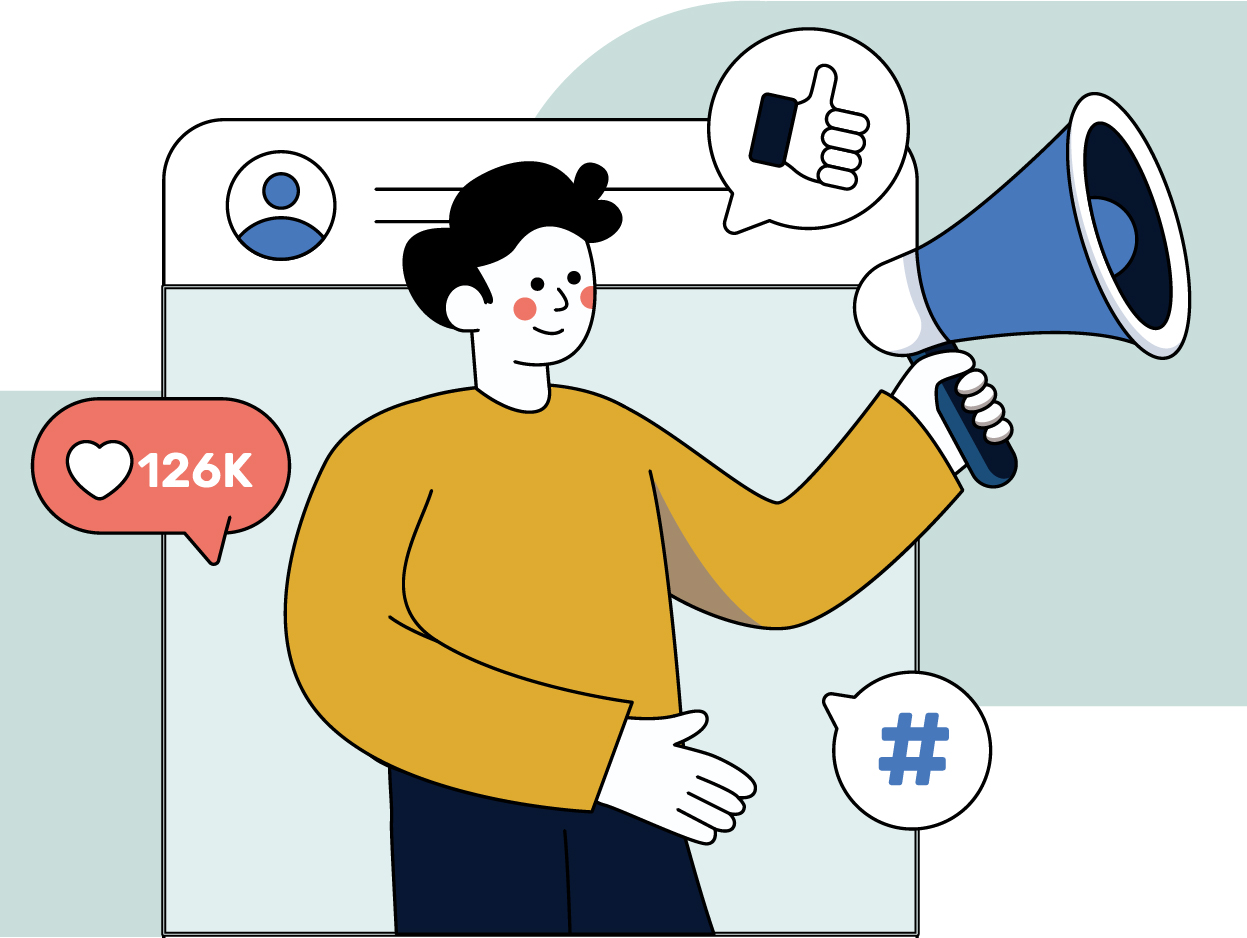 Drawing of person with social icons